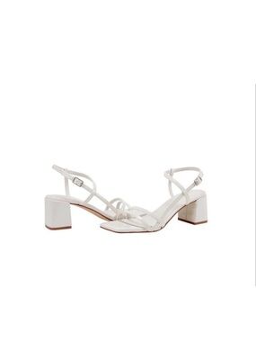 Marc Fisher Women's Jeci Black Heel Sandals Ivory Patent Size 11